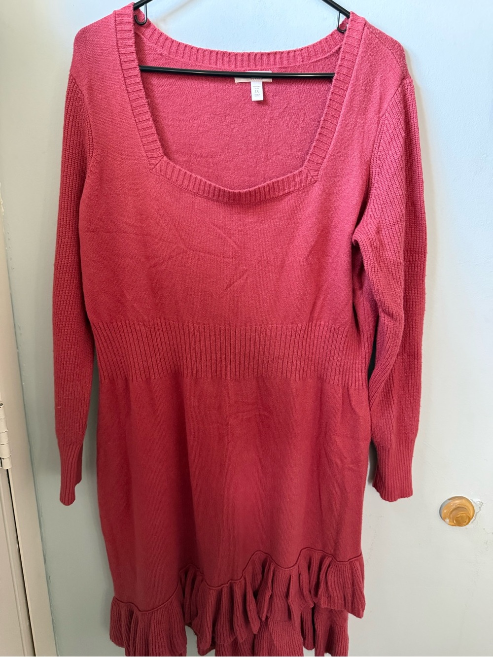 LC Lauren Conrad Rose Pink Long Sleeve Ruffle-Hem Knit Dress